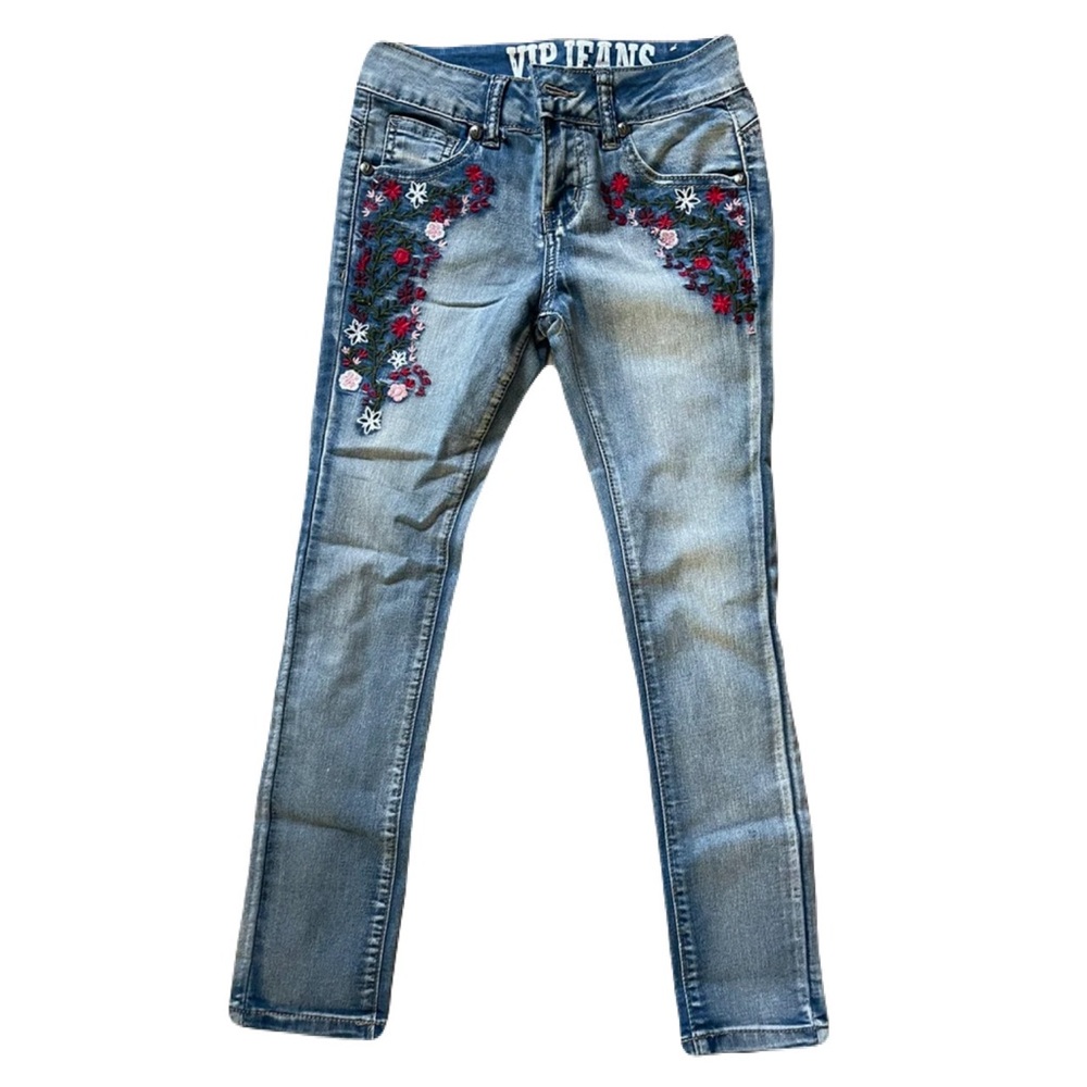 V.I.P. Floral Embroidered Regular Fit Girls Jeans Size 8